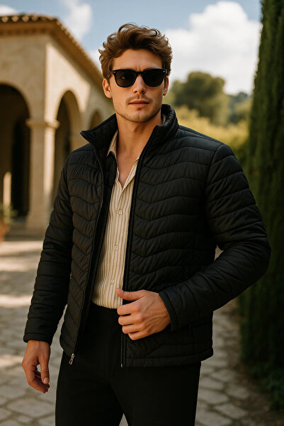 comstar Men's Zippered Black Puffer Jacket