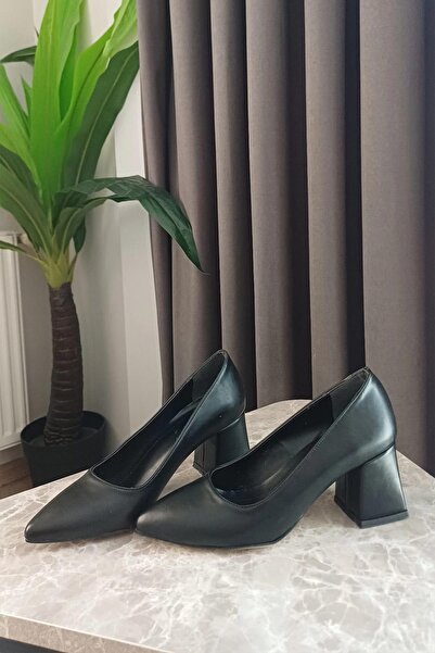 asmi shoes Stiletto cu toc gros de 6,5 cm Nova Black Skin pentru femei