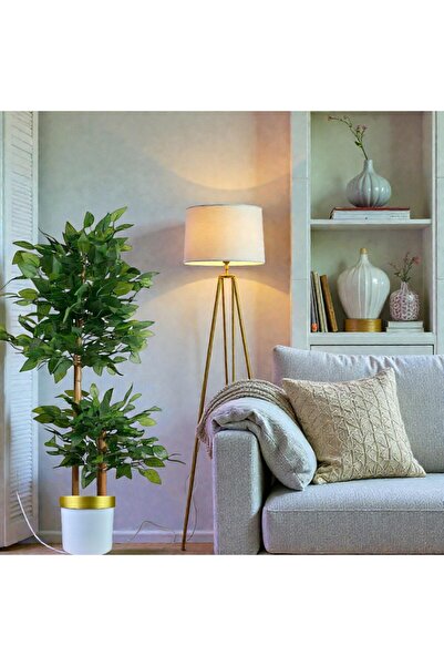 ERHAN FLOWERS Yapay Çiçek Beyaz Gold Benjamin Salon Balkon Ev Ağacı Yeşil Bitkisi Bambu Gövdeli Dolgun