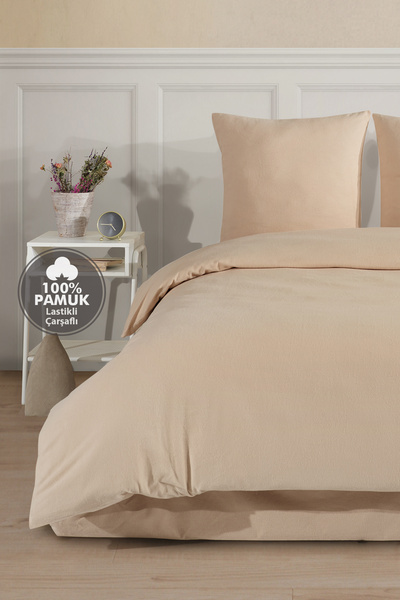 Cote Blanc Plain 100% Cotton Flannel Oversized Duvet Cover Set with Elastic Sheets