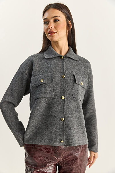 Bianco Lucci Women's Gold Button Detailed Pocketed Knitwear Cardigan Th251074 60283884