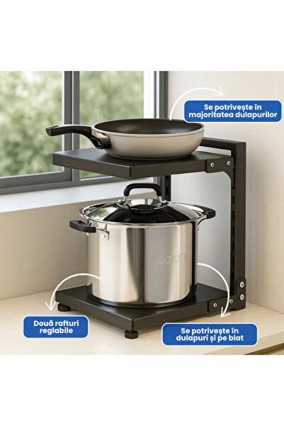 OferteTop Kitchen Organizer with 2 Adjustable Shelves Made of Durable Steel