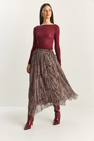 Bianco Lucci Fusta boemă din șifon cu model asimetric croială căptușită pentru femei DE251102 60283881