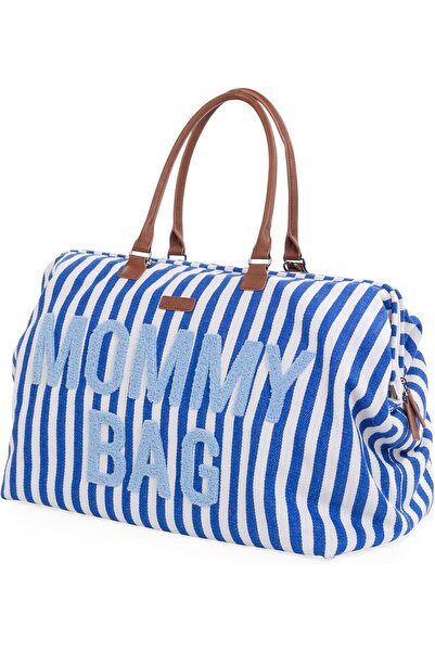CHILDHOME حقيبة أمي كبيرة - مخططة باللون الأزرق الكهربائي/الأزرق الفاتح