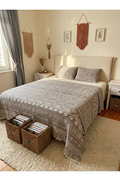 HB&Victory Bohemian Inca Series 100% Cotton Muslin 5-Layer Single Anthracite Bedspread/Case 160X220 Cm.