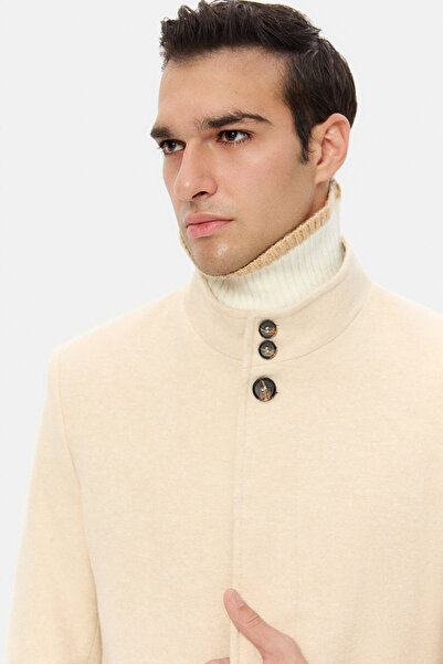 D'S Damat Ds Damat Regular Fit Beige Hakim Collar Cashmere Coat