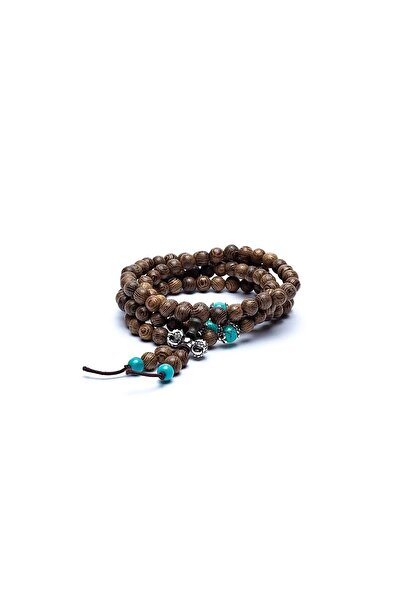 Bracelet Elastic wooden mala with decobeads and dorje -- 0.6 cm