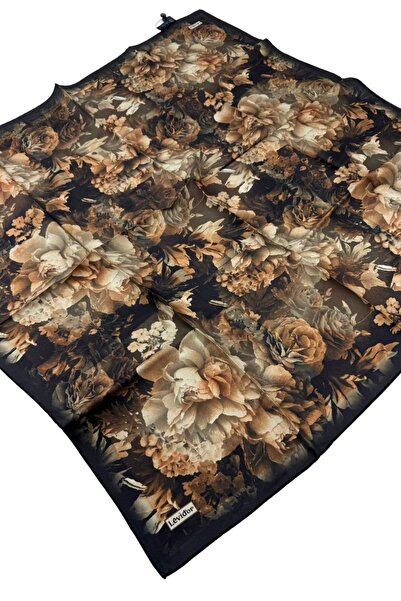 Levidor Eșarfă din mătase twill LD1138 Motiv floral 03-Antracit închis-brun