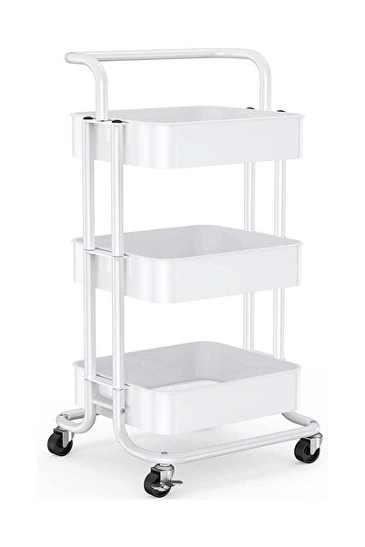 BLOOMING TIME 3 Tier Trolley Storage Cart With Rubber Wheels White for Baby