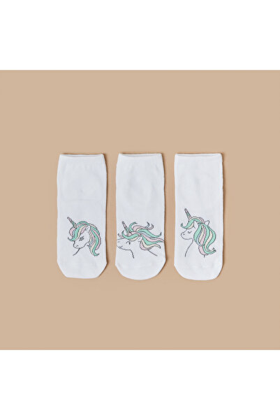 Juniors Unicorn Print Ankle Length Socks - Set of 3