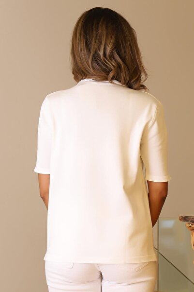 Nazen Giyim Short Sleeve V-Neck Knitted Women's Blouse 5726-2Y5