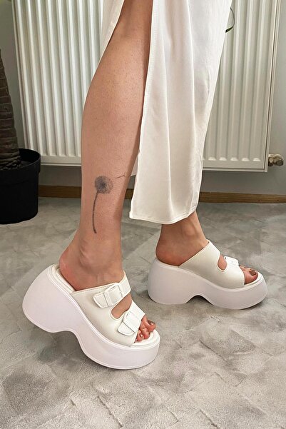 asmi shoes Women's Oliver White Two Buckle Thick Sole Orthopedic Sandals K-3040