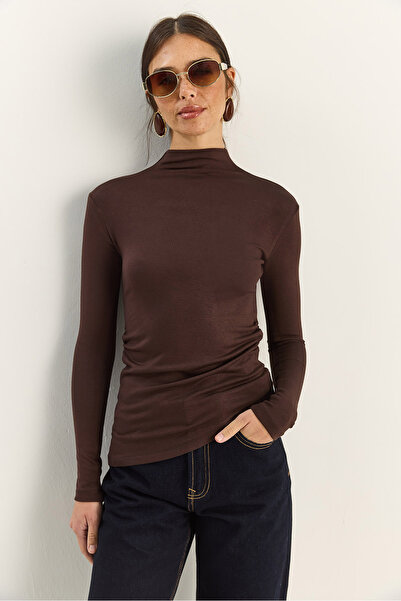 Bianco Lucci Women's Soft Touch Half Turtleneck Gathered Basic Blouse 1014 60283889