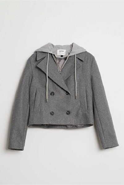 Robin Kapişonu Çıkarılabilir Kruvaze Vatkalı Kısa Kaban