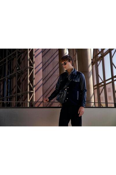 NCS Men's Shirt Faux Leather and Knitwear Blend (Overshirt) Black 7348