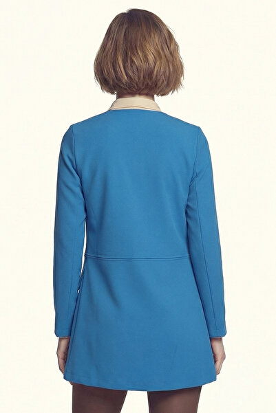 armonika Women's Blue Stitched Waist Long Jacket Arm-26K001017