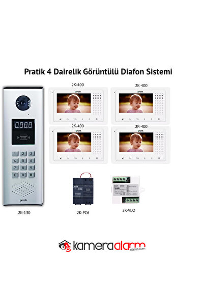 PratikPlus 4 DAİRELİK GÖRÜNTÜLÜ DİAFON SİSTEMİ 2K-130 / 2K-400/2KPC6/2KVD2 FU...
