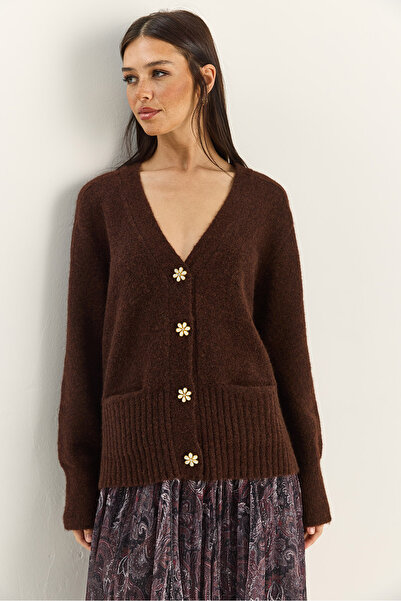 Bianco Lucci Γυναικεία ζακέτα με λαιμόκοψη σε σχήμα V με πέτρινα κουμπιά και τσέπες με μαλακή υφή 2444 60283874