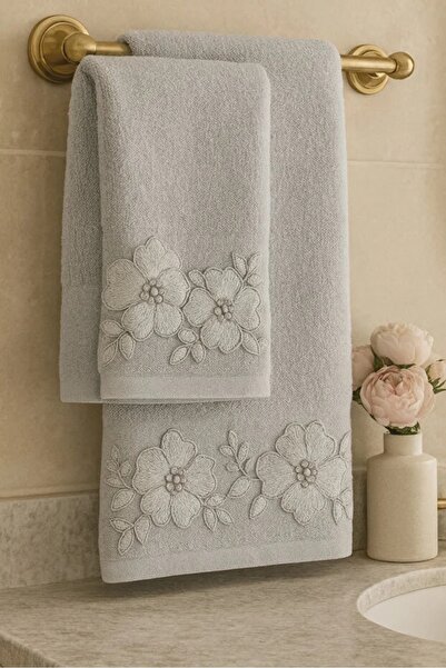 Modares Store Gözde 2-Piece Towel Set Daily Dowry Gray 50X90 30X50