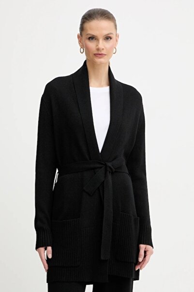 Armani Exchange Women's Belted Waist and Pocket Relaxed Fit Long Sleeve Black Cardigan Xw000766 Af13774-Uc001