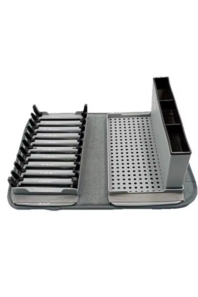 OEMG Foldable Dish Rack, Quick Drain, Drip Tray and Removable Utensil Holder 43x35x15cm