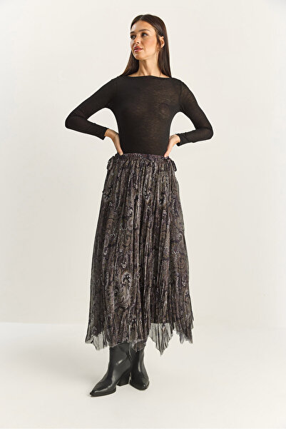 Bianco Lucci Women's Shawl Pattern Asymmetric Cut Lined Chiffon Bohemian Skirt De251102 60283881