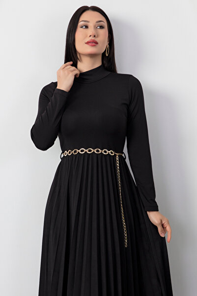 PULLIMM Half Fisherman Skirt Pleated Belted Dress 2025-4400