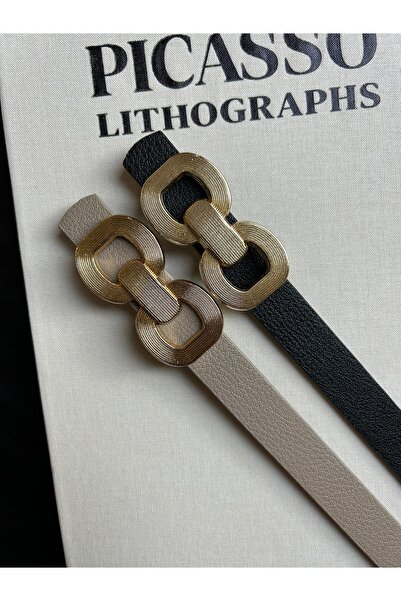 LİA KEMER 2-Piece Knack Interlocking Ring Patterned Women's Gold Buckle Belt ...