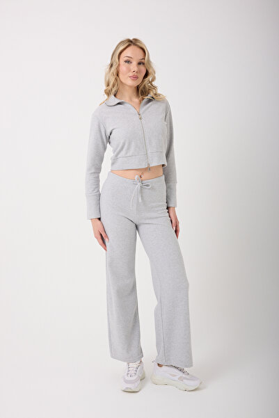 Silk & Spice طقم رياضي نسائي من قماش سالونيك بسحاب مزدوج ياقة مرتفعة متوسطة الطول كروب كارديجان