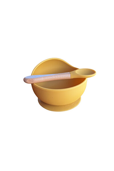 NO BRAND Silicone baby bowl and spoon set with suction cup - Mustard yellow, BPA free