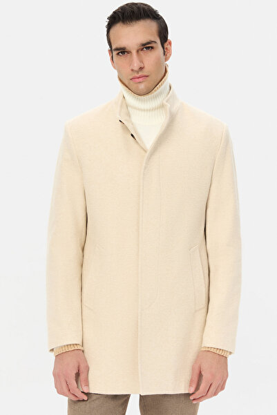 D'S Damat Ds Damat Regular Fit Beige Hakim Collar Cashmere Coat