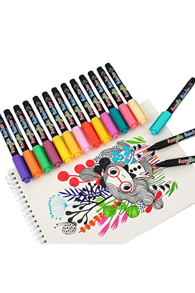 OferteTop Set de 12 Markere Acrilice Colorate pentru Hârtie, Lemn, Sticlă și ...