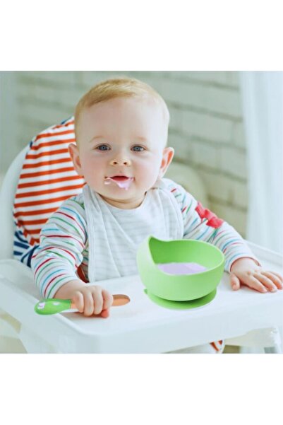 NO BRAND Silicone baby bowl and spoon set with suction cup - Green, BPA free