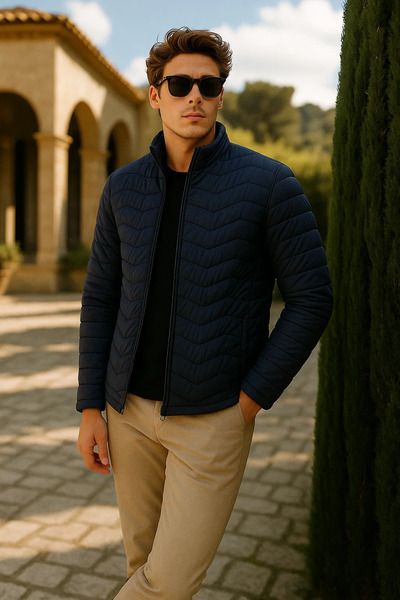 comstar Men's Zippered Navy Blue Puffer Jacket