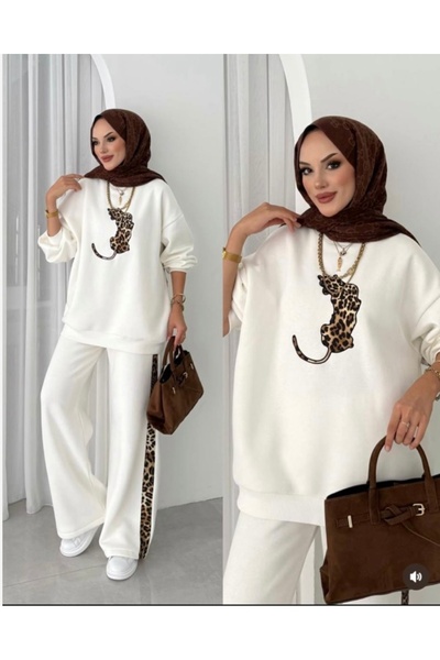 Leopar Detaylı Oversize Eşofman Takımı – İkili Takım🐆