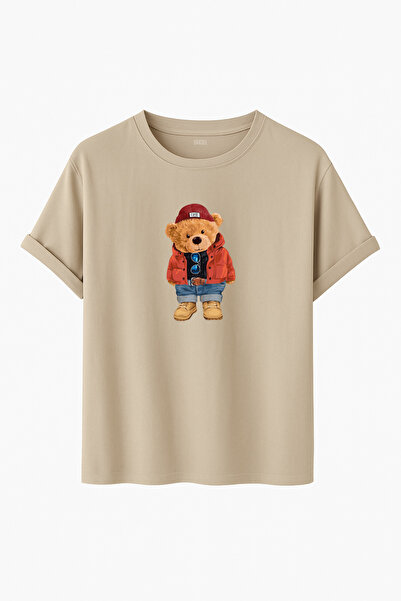 DK DAKSEL Montlu Kot Pantolonlu Ayıcık Baskılı Oversize Regular Fit Unisex Ti...