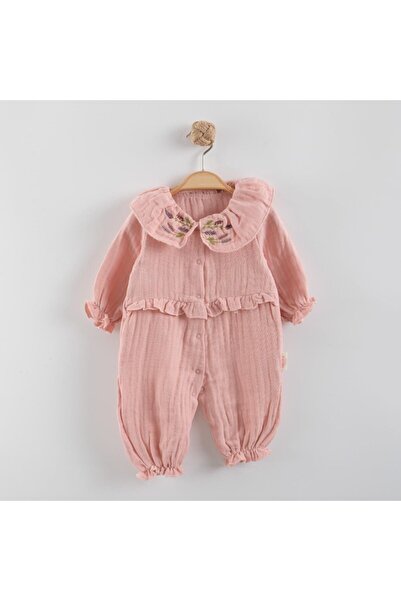 Necix YAKASI NAKIŞLI MÜSLİN KIZ BEBEK TULUMU