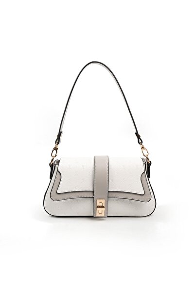 Silver Polo Λευκή - Αγκριαστική (γκρι) τσάντα ώμου για γυναίκες SP1177