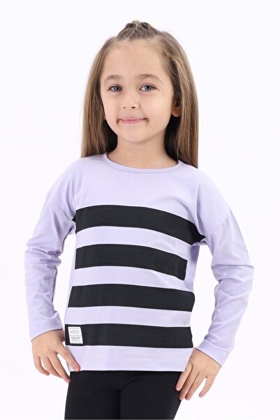 Toontoy تي شيرت مخطط بأكمام طويلة وياقة دائرية للفتيات مطبوع