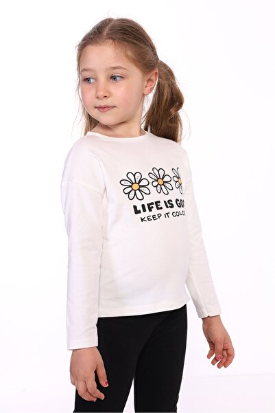 Toontoy تي شيرت بناتي مطبوع بأكمام طويلة وياقة دائرية