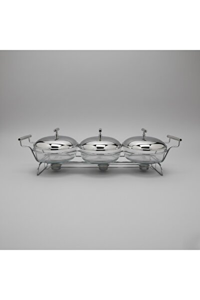 SQUALO Food warmer - Set of 3 glass trays with lids made of premium stainless steel