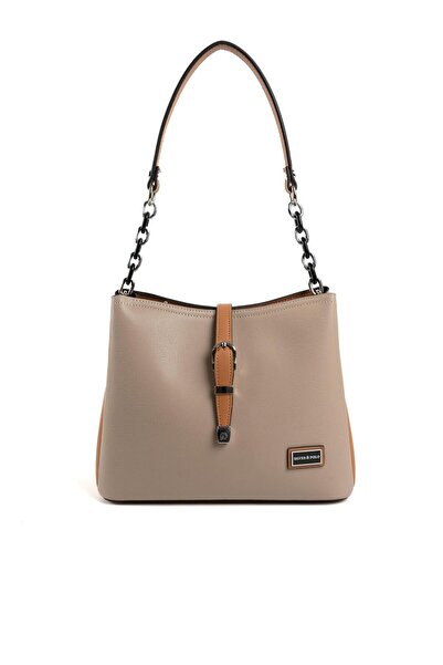 Silver Polo Silver & Polo Dark Beige - A.Taba Sp974 Women's Shoulder Bag