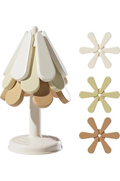 Arabest Wooden Tree Coaster, Tree Shape Trivet Set, Trivets for Hot Dishes, 3 Silica Gel Trivet+1 Stand