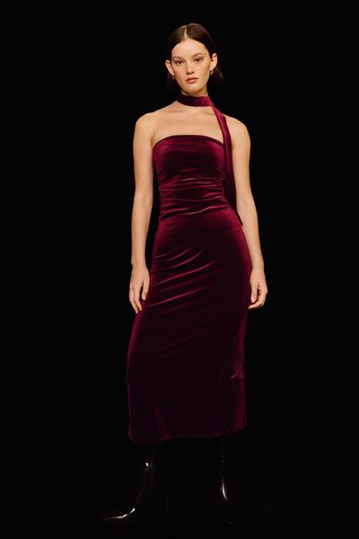 Bershka Bandeau scarf velvet midi dress