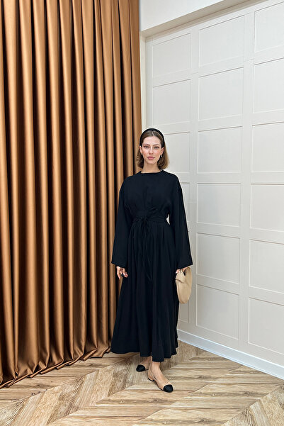 Stilife Belden Bağlamalı Cupra Elbise Siyah