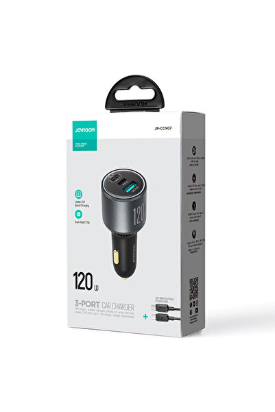Joyroom Φορτιστής (JR-CCN07) Αυτόματο + Καλώδιο USB-C, 0m, PD120W, 2xUSB-C, 1...