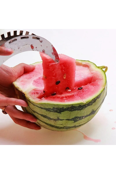 MaffStuff 2in1 Slicer Knife with Tongs for Cutting and Serving Watermelon, Stainless Steel, 22 cm