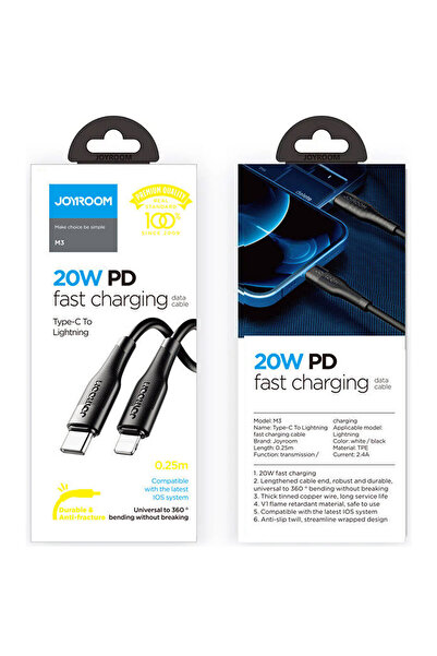 Joyroom Cablu Date si Incarcare (M3), USB-C la Lightning, PD20W, QC3.0, 1.2m, Black