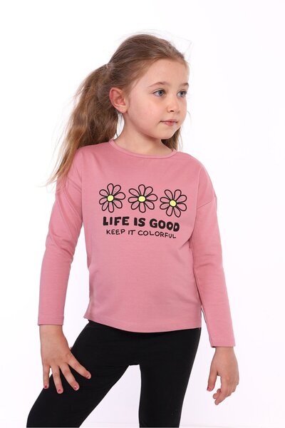 Toontoy تي شيرت بناتي مطبوع بأكمام طويلة وياقة دائرية