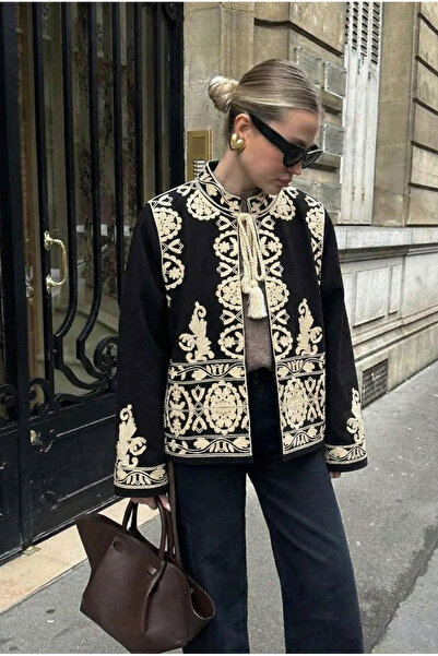 FEMELLE Women's Black Tassel Embroidered Cashmere Jacket